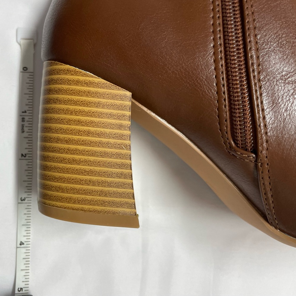 Sleek Brown Leather Ankle Boots with Gold Accents - Picture 6 of 6